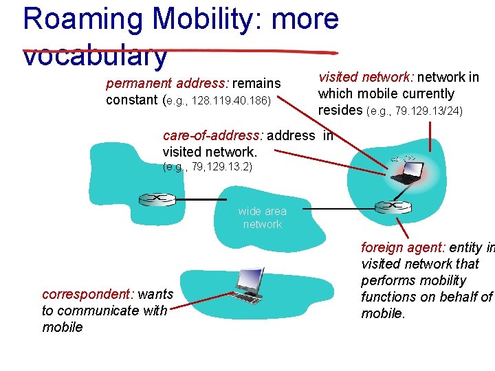 Roaming Mobility: more vocabulary permanent address: remains constant (e. g. , 128. 119. 40.