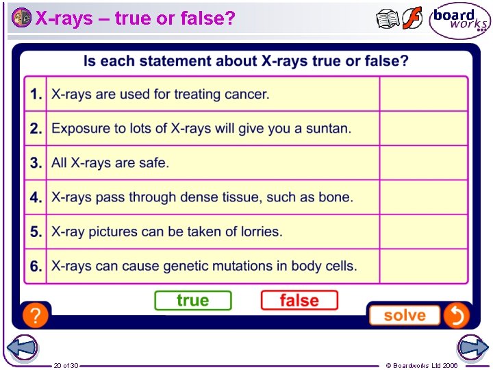 X-rays – true or false? 20 of 30 © Boardworks Ltd 2006 