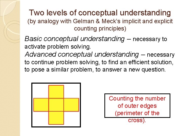 Two levels of conceptual understanding (by analogy with Gelman & Meck’s implicit and explicit