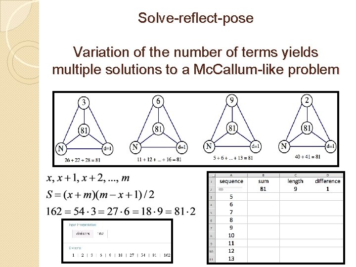 Solve-reflect-pose Variation of the number of terms yields multiple solutions to a Mc. Callum-like