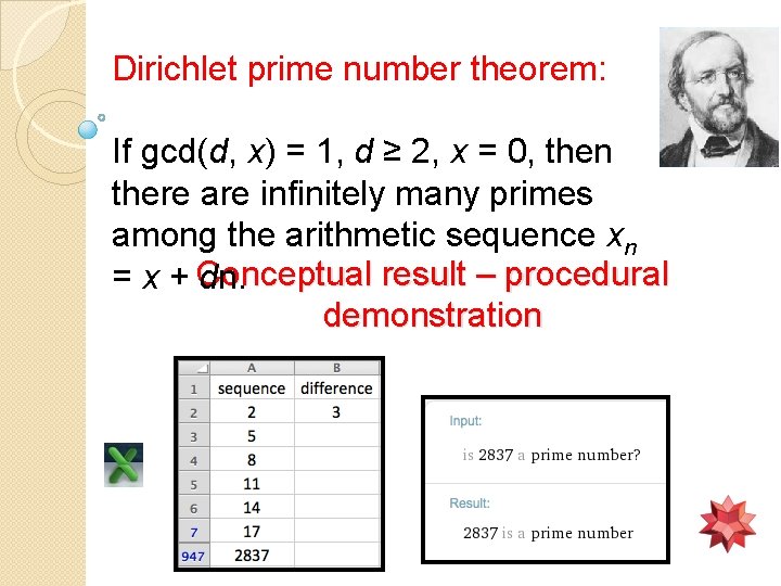 Dirichlet prime number theorem: If gcd(d, x) = 1, d ≥ 2, x =