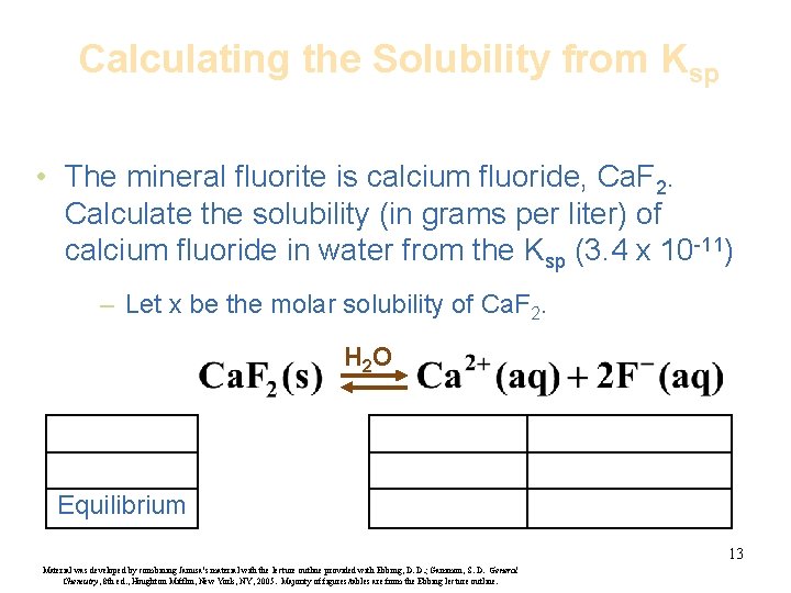Calculating the Solubility from Ksp • The mineral fluorite is calcium fluoride, Ca. F