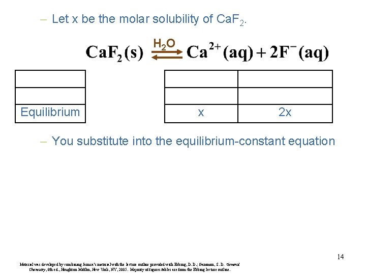 – Let x be the molar solubility of Ca. F 2. H 2 O