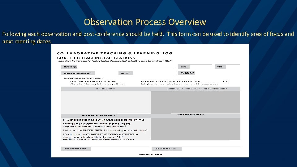 Observation Process Overview Following each observation and post-conference should be held. This form can