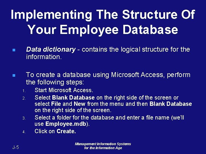 Implementing The Structure Of Your Employee Database n Data dictionary - contains the logical Implementing The Structure Of Your Employee Database n Data dictionary - contains the logical