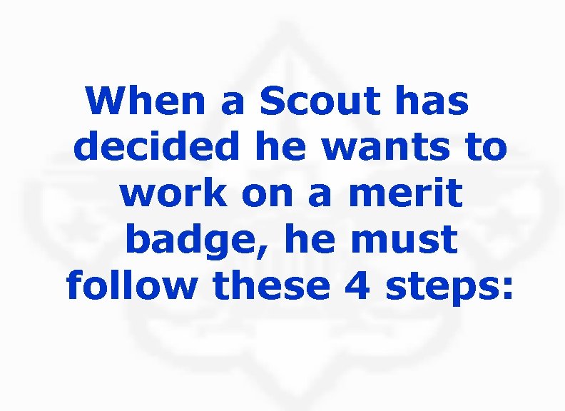 When a Scout has decided he wants to work on a merit badge, he