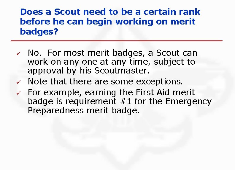 Does a Scout need to be a certain rank before he can begin working