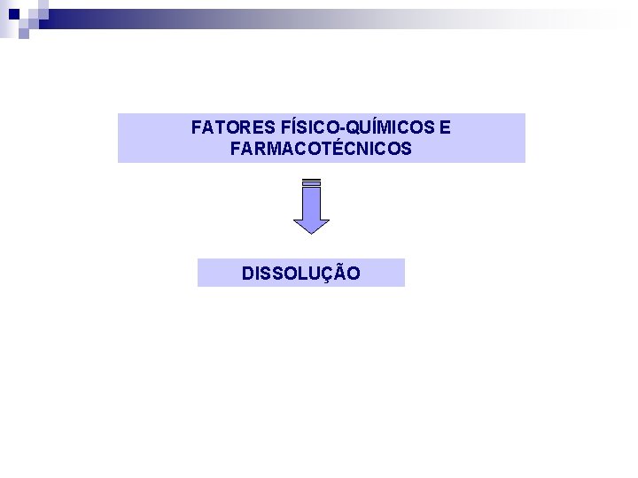 FATORES FÍSICO-QUÍMICOS E FARMACOTÉCNICOS DISSOLUÇÃO 