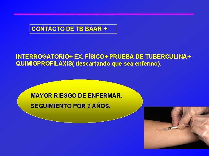 CONTACTO DE TB BAAR + INTERROGATORIO+ EX. FÍSICO+ PRUEBA DE TUBERCULINA+ QUIMIOPROFILAXIS( descartando que