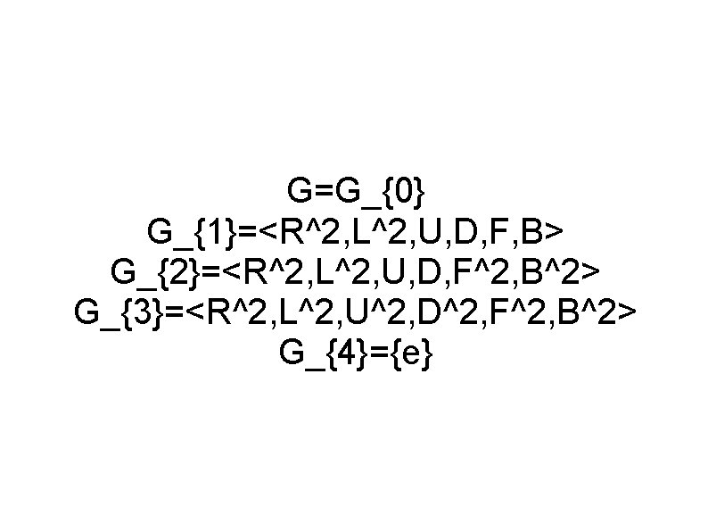 G=G_{0} G_{1}=<R^2, L^2, U, D, F, B> G_{2}=<R^2, L^2, U, D, F^2, B^2> G_{3}=<R^2,
