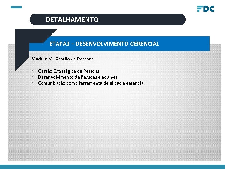 DETALHAMENTO ETAPA 3 – DESENVOLVIMENTO GERENCIAL Módulo V– Gestão de Pessoas • • •