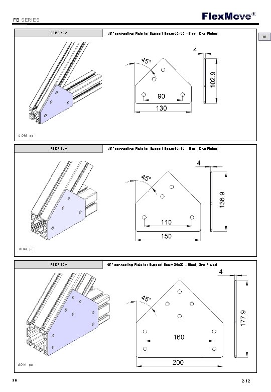 Flex. Move FB SERIES FBCP-40 V 45 ° connecting Plate for Support Beam 40