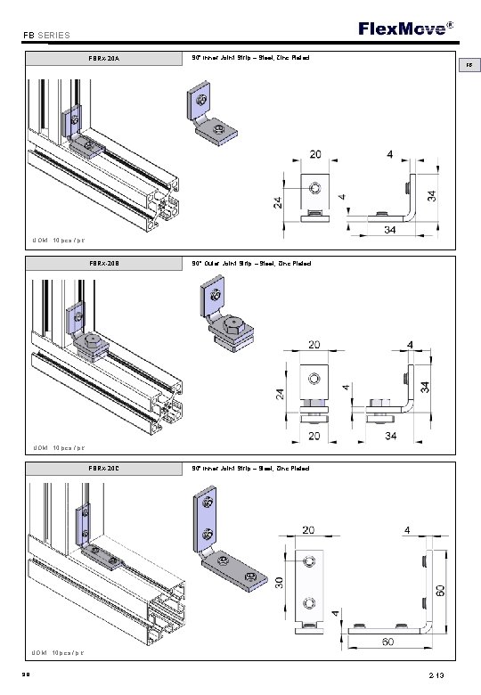 Flex. Move FB SERIES FBRX-20 A 90° Inner Joint Strip – Steel, Zinc Plated