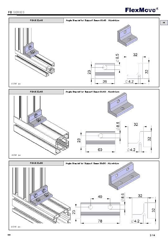 Flex. Move FB SERIES FBAB-32 x 40 Angle Bracket for Support Beam 40 x