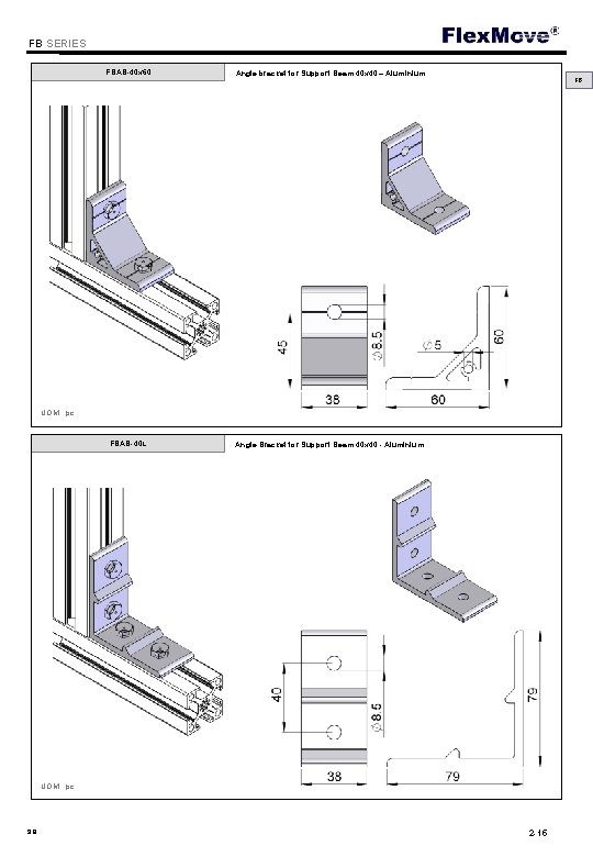 Flex. Move FB SERIES FBAB-40 x 60 Angle bracket for Support Beam 40 x