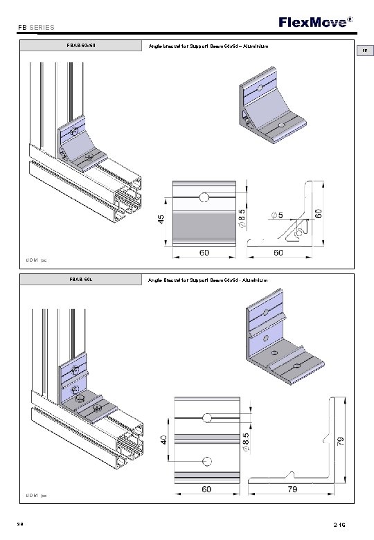 Flex. Move FB SERIES FBAB-60 x 60 Angle bracket for Support Beam 64 x