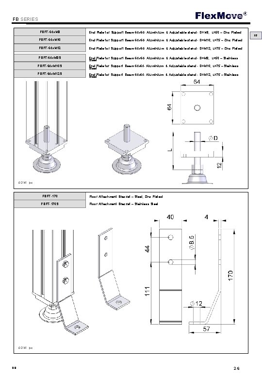 Flex. Move FB SERIES FBFT-64 x. M 8 End Plate for Support Beam 64