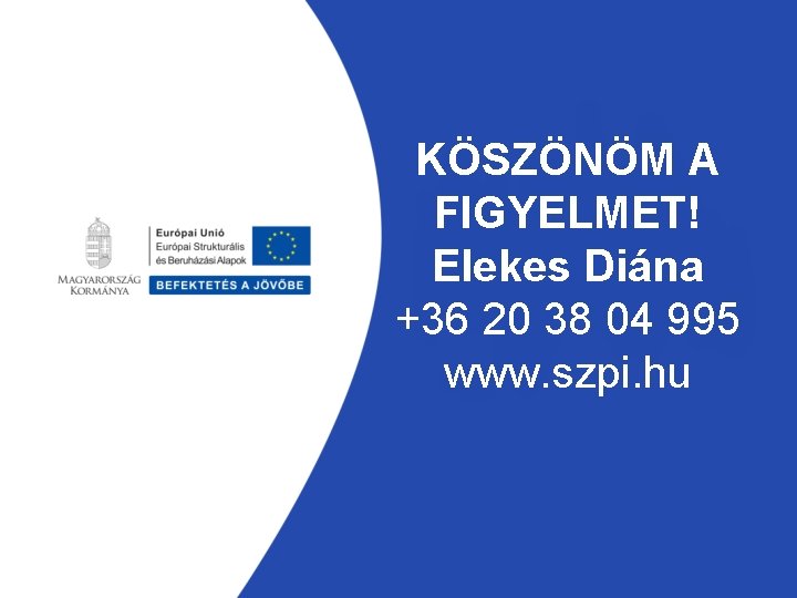 KÖSZÖNÖM A FIGYELMET! Elekes Diána +36 20 38 04 995 www. szpi. hu 