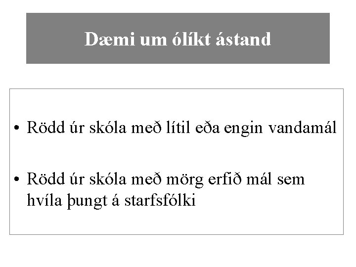 Dæmi um ólíkt ástand • Rödd úr skóla með lítil eða engin vandamál •