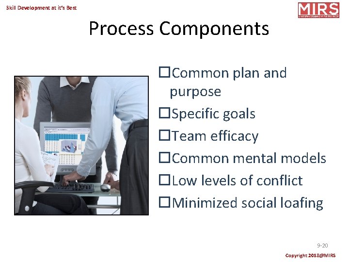 Skill Development at it’s Best Process Components Common plan and purpose Specific goals Team