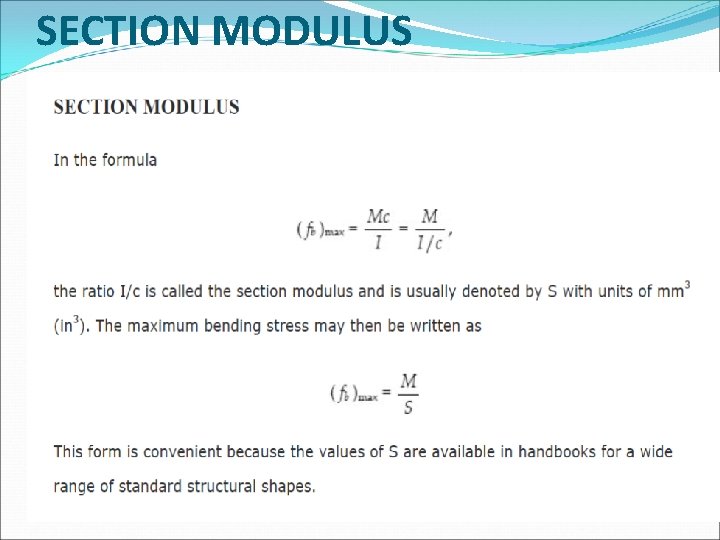 SECTION MODULUS SECTION MODULUS