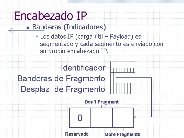 Encabezado IP n Banderas (Indicadores) w Los datos IP (carga útil – Payload) es