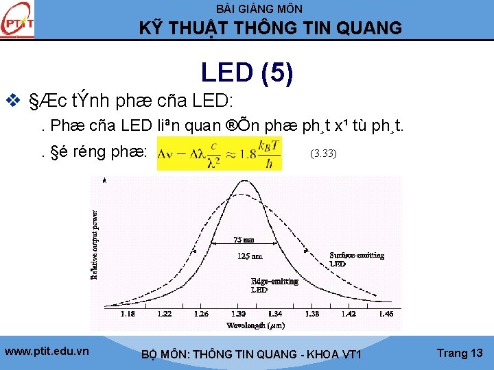 BÀI GIẢNG MÔN KỸ THUẬT THÔNG TIN QUANG LED (5) v §Æc tÝnh phæ