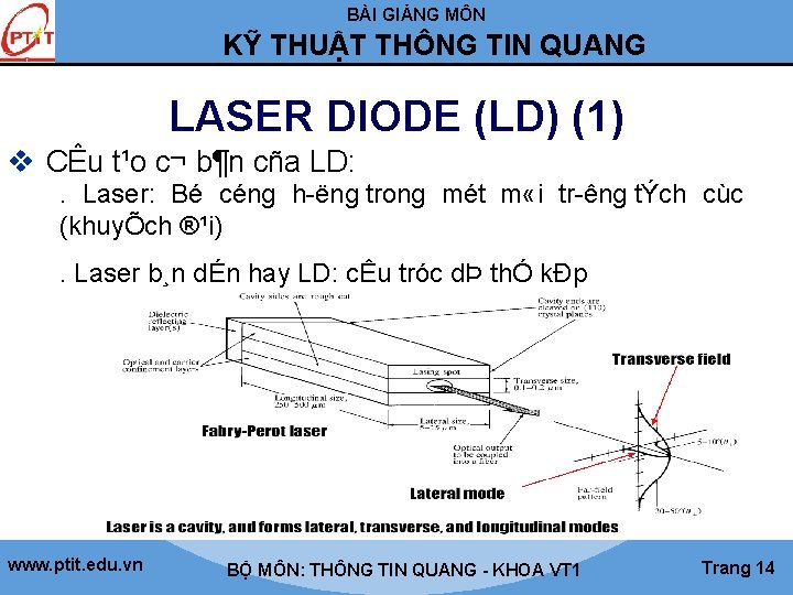 BÀI GIẢNG MÔN KỸ THUẬT THÔNG TIN QUANG LASER DIODE (LD) (1) v CÊu