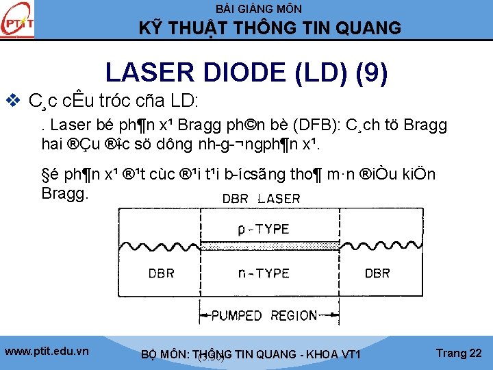 BÀI GIẢNG MÔN KỸ THUẬT THÔNG TIN QUANG LASER DIODE (LD) (9) v C¸c