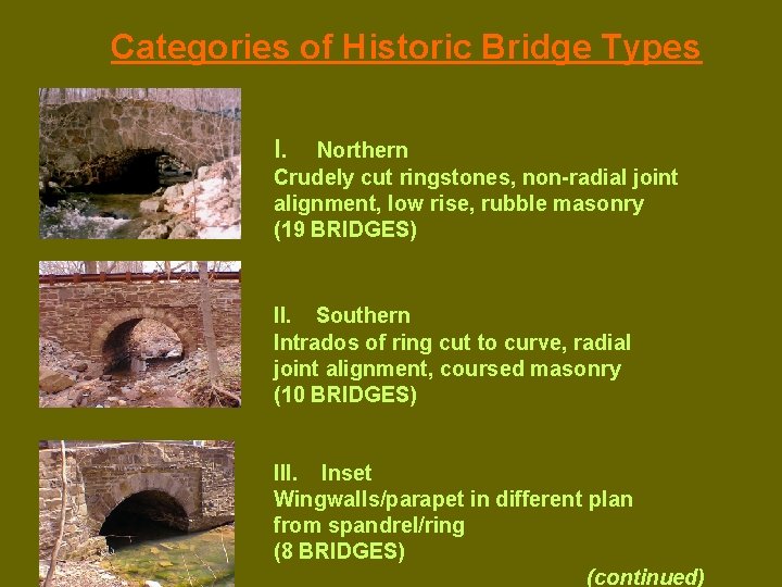 Categories of Historic Bridge Types I. Northern Crudely cut ringstones, non-radial joint alignment, low