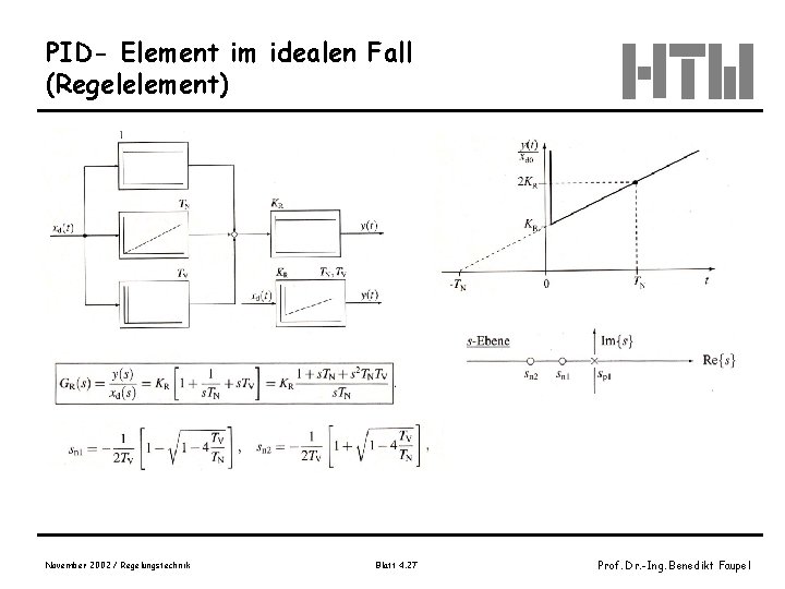 PID- Element im idealen Fall (Regelelement) November 2002 / Regelungstechnik Blatt 4. 27 Prof.