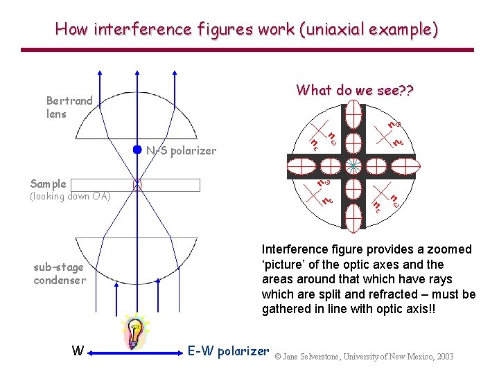 How interference figures work (uniaxial example) What do we see? ? Bertrand lens n