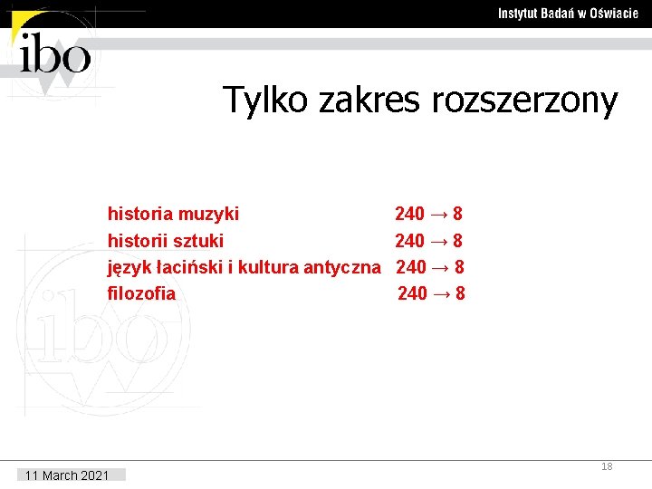 Tylko zakres rozszerzony historia muzyki 240 → 8 historii sztuki 240 → 8 język