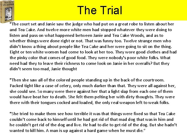 The Trial "The court set and Janie saw the judge who had put on