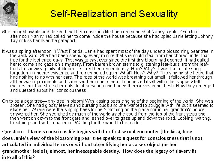 Self-Realization and Sexuality She thought awhile and decided that her conscious life had commenced