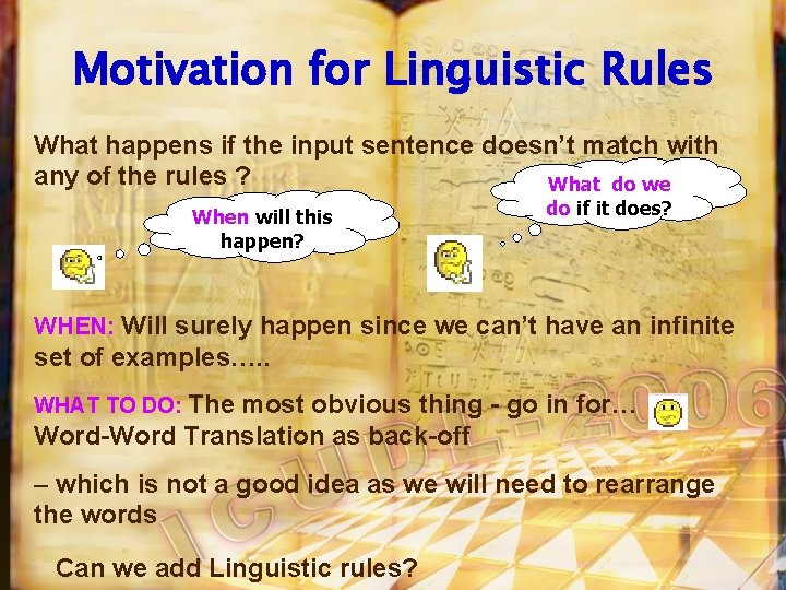 Motivation for Linguistic Rules What happens if the input sentence doesn’t match with any