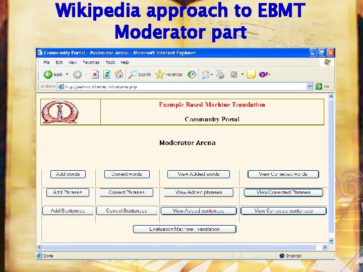 Wikipedia approach to EBMT Moderator part 