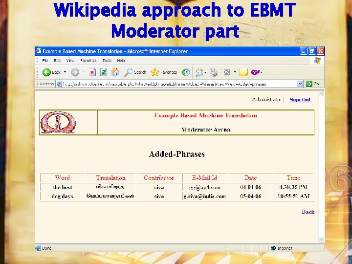 Wikipedia approach to EBMT Moderator part 