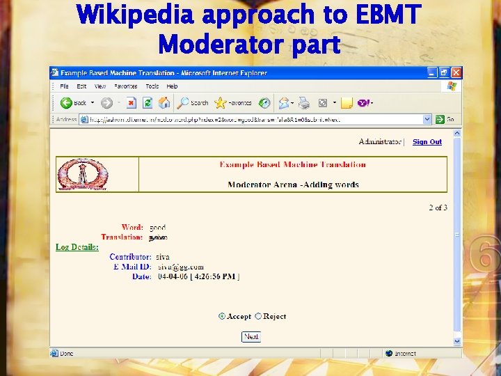 Wikipedia approach to EBMT Moderator part 