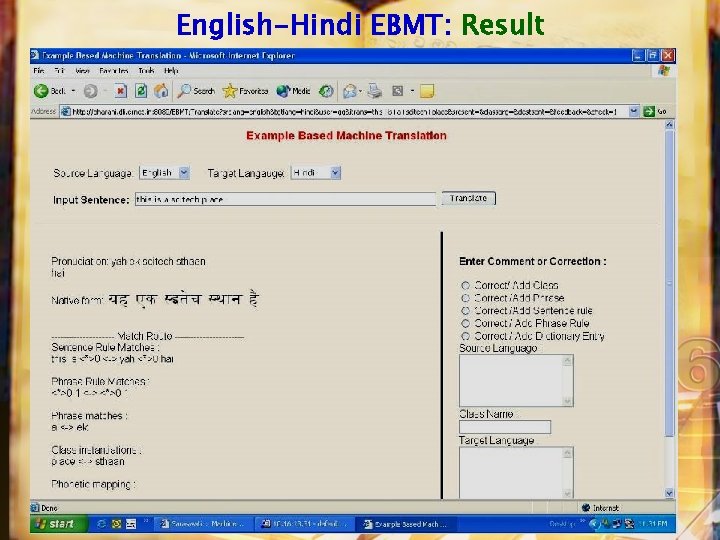 English-Hindi EBMT: Result 