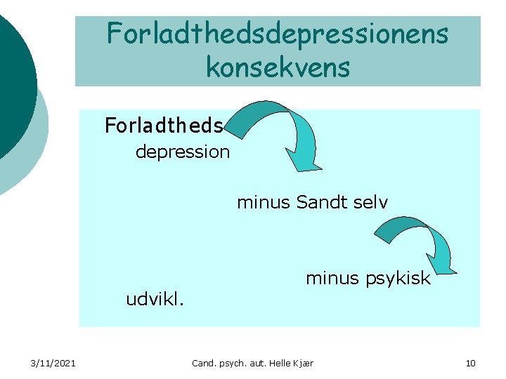 Forladthedsdepressionens konsekvens Forladthedsdepression minus Sandt selv udvikl. 3/11/2021 minus psykisk Cand. psych. aut. Helle