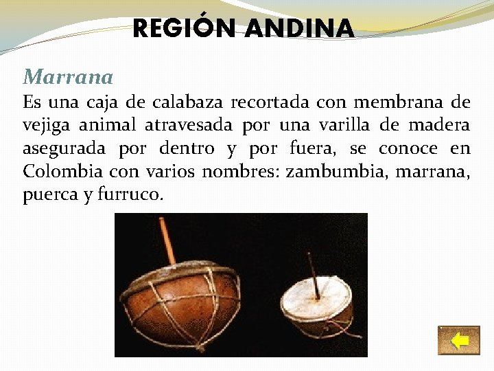 REGIÓN ANDINA Marrana Es una caja de calabaza recortada con membrana de vejiga animal