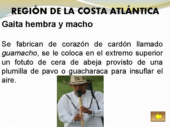 REGIÓN DE LA COSTA ATLÁNTICA Gaita hembra y macho Se fabrican de corazón de