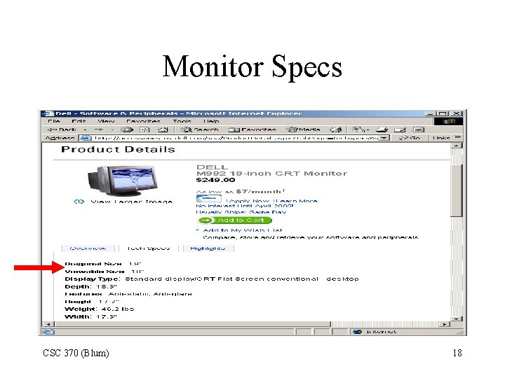 Monitor Specs CSC 370 (Blum) 18 