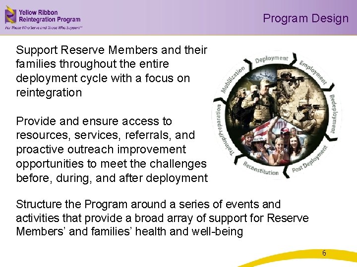 Program Design Support Reserve Members and their families throughout the entire deployment cycle with