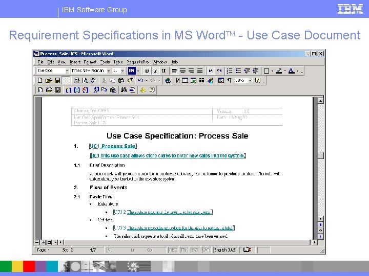 IBM Software Group Requirement Specifications in MS Word - Use Case Document 
