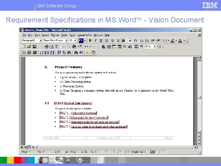 IBM Software Group Requirement Specifications in MS Word - Vision Document 