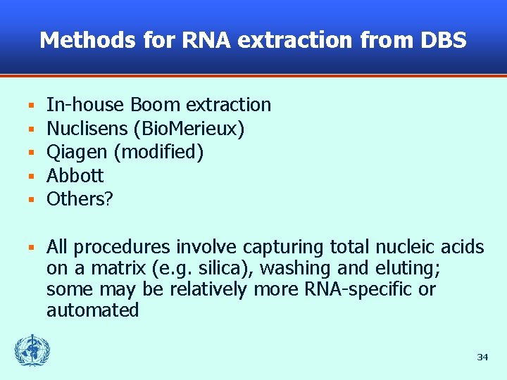Methods for RNA extraction from DBS § § § In-house Boom extraction Nuclisens (Bio.