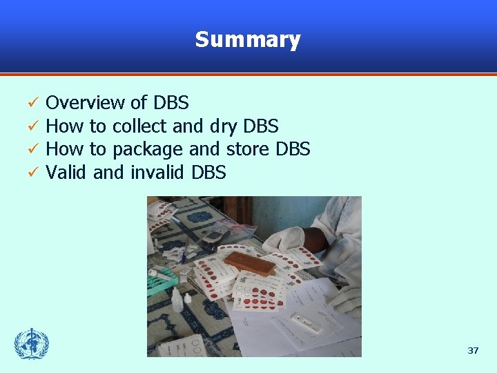 Summary ü ü Overview of DBS How to collect and dry DBS How to