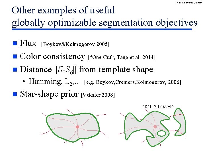 Yuri Boykov, UWO Other examples of useful globally optimizable segmentation objectives Flux [Boykov&Kolmogorov 2005]